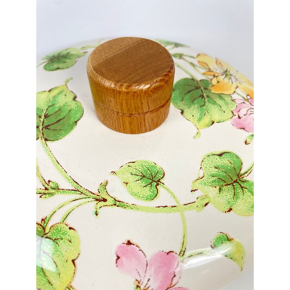 VTG Kobe Japan Floral Saucepan with Lid Wood Knob Cookware Pan Pink Green White - Picture 3 of 8